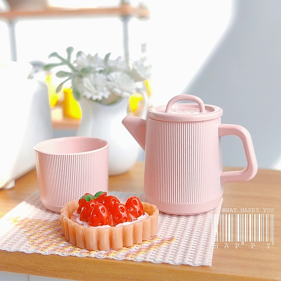 Чашка и чайник из сплава мини-модель, аксессуары для кукольного домика с микро-ландшафтом, притворяясь опорными украшениями