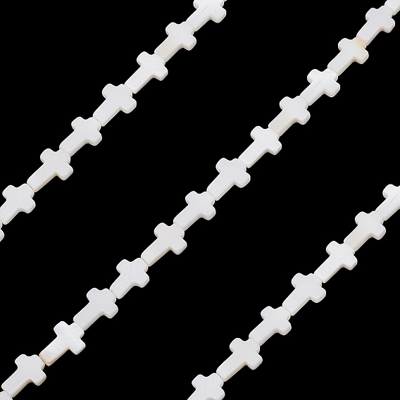 3 нити натуральные бусы из морских ракушек, крестик