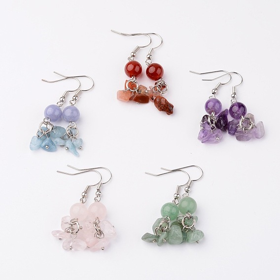 Болтаться серьги природный драгоценный камень, с платиновым тон латуни серьги крюк, 42 мм , штифт: 0.7 мм