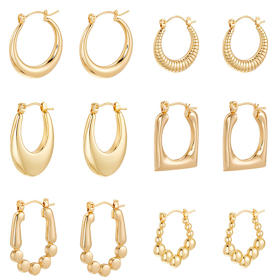 6 пары 6 стиль 304 серьги-кольца из нержавеющей стали для женщин, ионное покрытие (ip)