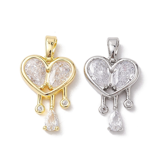 Valentine's Day Brass Micro Pave Clear Cubic Zirconia Pendants, Heart Charms