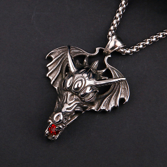 Дракон с крылом 304 ожерелья из нержавеющей стали с рубиновыми стразами для мужчин