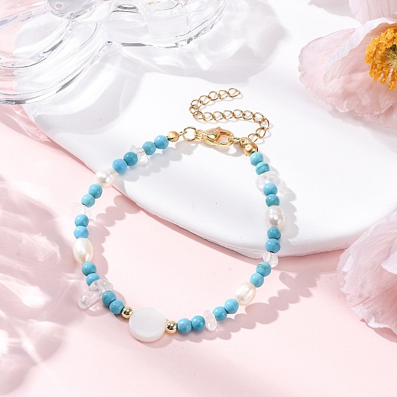 Браслеты из синтетической бирюзы, ракушечного жемчуга и натурального жемчуга для женщин