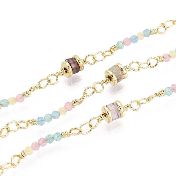 Цепочки-колонны из латуни и стекла ручной работы, с натуральными стеклянными бусинами из драгоценных камней для изготовления ожерелий и браслетов, пайки, с катушкой, реальный 18 k позолоченный