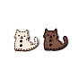2 Boutons en bois en forme de chat avec trou