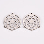 304 Stainless Steel Chandelier Component Links, Laser Cut, Flat Round with Flower