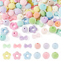 75Pcs 5 Styles Flocking Acrylic Beads, Round & Flower & Bowknot