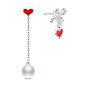 925 Sterling Silver Stud Earrings, Asymmetrical Earrings, with Shell Pearl, Word Love and Heart, Red