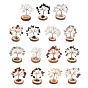 Natural & Synthetic Gemstone Chips Tree of Life Decorations, with Wooden Base & Copper Wire, Feng Shui Energy Stone Gift for Home Desktop Decoration