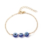 Triple Evil Eye Resin Link Bracelet, Gold Plated Brass Jewelry for Women