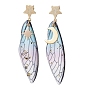 3 Pairs 3 Style Moon & Star Alloy Asymmetrical Earrings, Resin Wings Dangle Stud Earrings