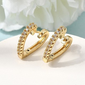 Латунные серьги-кольца из прозрачного кубического циркония, сердце