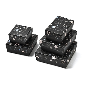 Картонные подарочные коробки для ювелирных изделий с принтом в виде звезд, с губкой внутри, для колец, серьги и подвески, квадрат / прямоугольник