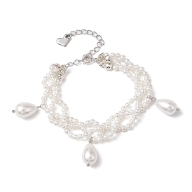 Shell Pearl Beads Bracelets, with 304 Stainless Steel Chain Extender for Women