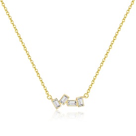 4 прямоугольник 925 ожерелья из стерлингового серебра с прозрачными кубическими цирконами для женщин