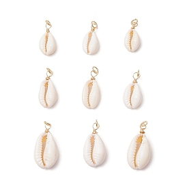 Подвески из натуральной каури, с круглыми петлями из медной ювелирной проволоки, золотые