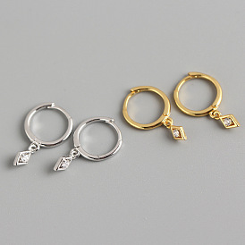 925 Серьги-кольца из стерлингового серебра с прозрачными кубическими циркониями, ромб