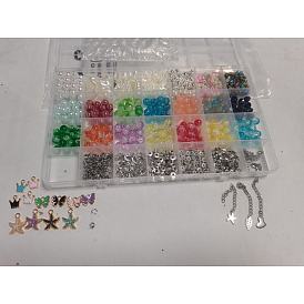 DIY Alloy Enamel & Glass & CCB Plastic Bracelets Jewelry Making Kits, Mixed Shapes