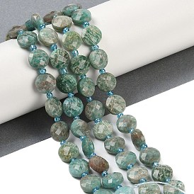 Natural Amazonite Beads Strands, Faceted, Flat Round, with Seed Beads