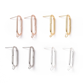 201 Stainless Steel Stud Earring Findings, with Vertical Loop and 316 Stainless Steel Pin, Oval