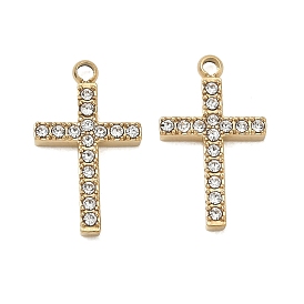 304 Stainless Steel Rhinestone Pendants, Cross Charms