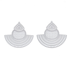 304 Stainless Steel Filigree Big Pendants, Etched Metal Embellishments, Dress
