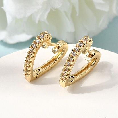 Латунные серьги-кольца из прозрачного кубического циркония, сердце