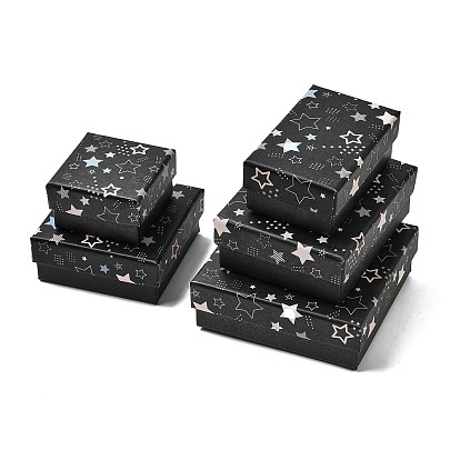 Картонные подарочные коробки для ювелирных изделий с принтом в виде звезд, с губкой внутри, для колец, серьги и подвески, квадрат / прямоугольник