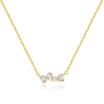 4 прямоугольник 925 ожерелья из стерлингового серебра с прозрачными кубическими цирконами для женщин