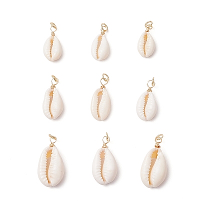 Подвески из натуральной каури, с круглыми петлями из медной ювелирной проволоки, золотые