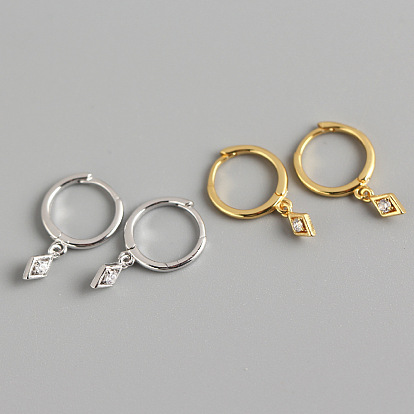 925 Серьги-кольца из стерлингового серебра с прозрачными кубическими циркониями, ромб