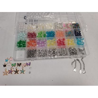 DIY Alloy Enamel & Glass & CCB Plastic Bracelets Jewelry Making Kits, Mixed Shapes