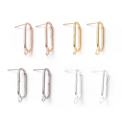 201 Stainless Steel Stud Earring Findings, with Vertical Loop and 316 Stainless Steel Pin, Oval