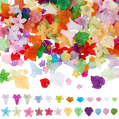 Наборы для самостоятельного изготовления фурнитуры в виде цветочных листьев, включая прозрачные матовые акриловые бусины и подвески.