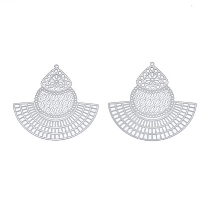 304 Stainless Steel Filigree Big Pendants, Etched Metal Embellishments, Dress