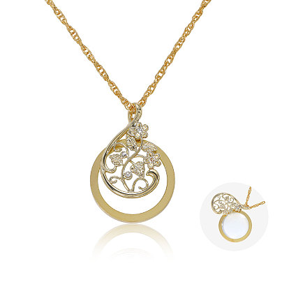 Плоская круглая подвеска в виде цветка с увеличительным стеклом, цепочка из сплава в виде веревки, ожерелье для женщин