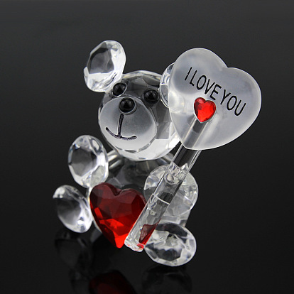 Valentine's Day Glass Ctue Love Bear Figurines Ornaments, for Home Desktop, Car Interior Decoration