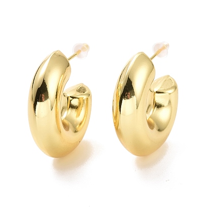 Brass C-shape Stud Earrings, Half Hoop Earrings for Women, Cadmium Free & Lead Free