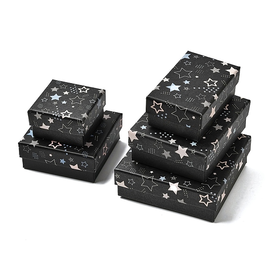 Картонные подарочные коробки для ювелирных изделий с принтом в виде звезд, с губкой внутри, для колец, серьги и подвески, квадрат / прямоугольник