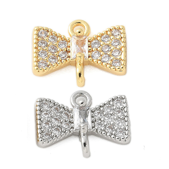 Шармы-соединители из латуни с микропаве из кубического циркония, без кадмия, без никеля и без свинца, бантом