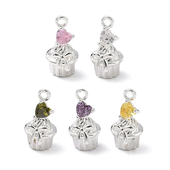 Латунный кекс с инкрустацией кубическим цирконием и подвесками в виде сердечек., 925 серебро покрытием