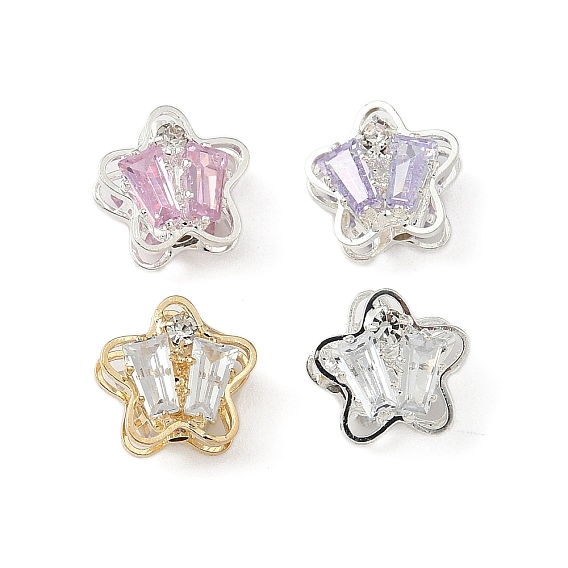 Латунные микро проложить кубического циркония бусы, без кадмия и без свинца, звезда, со стразами