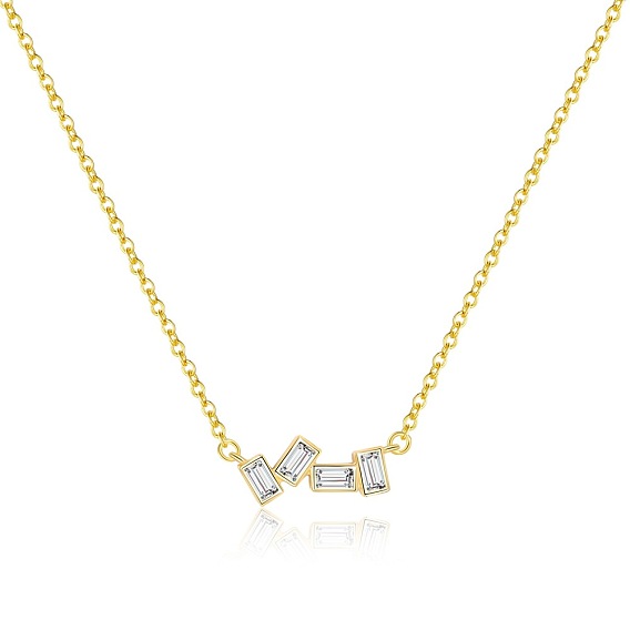 4 прямоугольник 925 ожерелья из стерлингового серебра с прозрачными кубическими цирконами для женщин