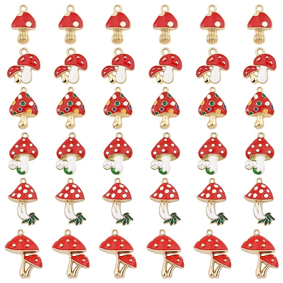 12 шт. 6 стили подвески из экологически чистого сплава с эмалью в виде грибов на осеннюю тему, золотой свет, без кадмия и без свинца и без никеля