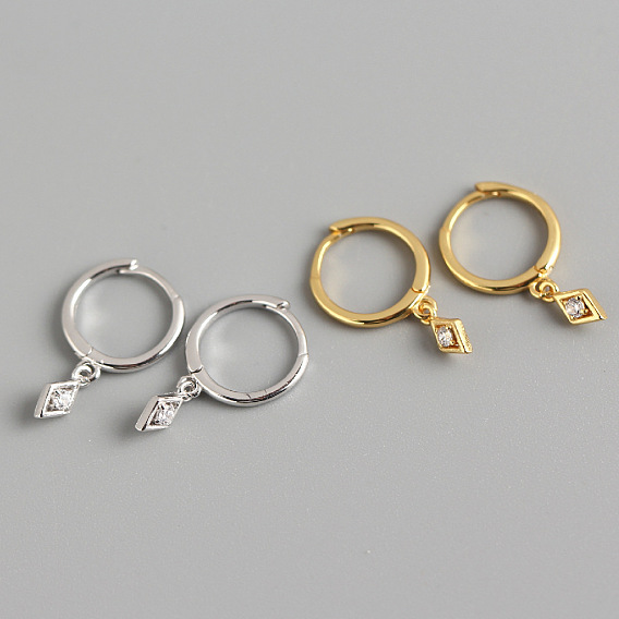 925 Серьги-кольца из стерлингового серебра с прозрачными кубическими циркониями, ромб