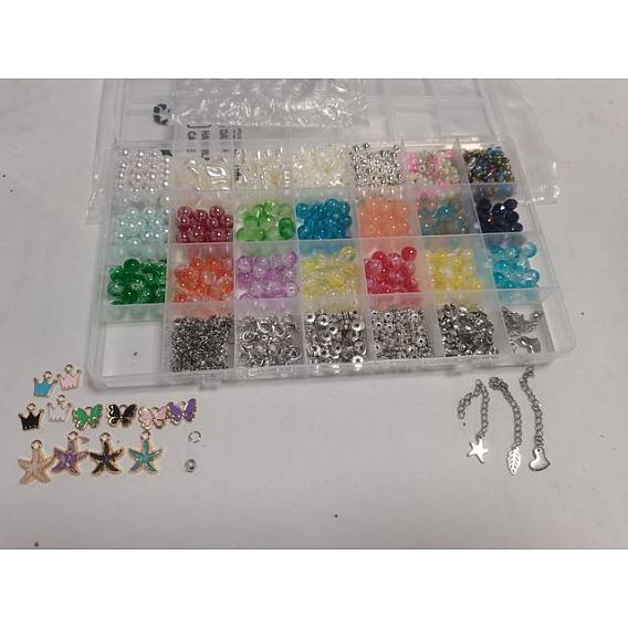 DIY Alloy Enamel & Glass & CCB Plastic Bracelets Jewelry Making Kits, Mixed Shapes