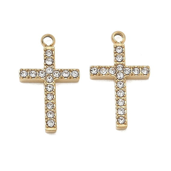 304 Stainless Steel Rhinestone Pendants, Cross Charms
