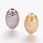 Brass Micro Pave Cubic Zirconia Beads, Oval, Hollow