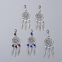 Alloy Big Pendants, with Cat Eye Beads and 304 Stainless Steel Lobster Claw Clasps, Woven Net/Web with Feather