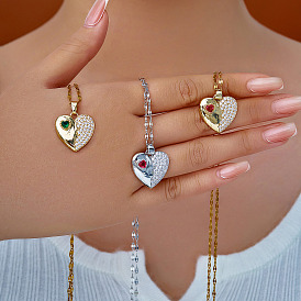 Латунные ожерелья с подвеской в форме сердца из кубического циркония для женщин